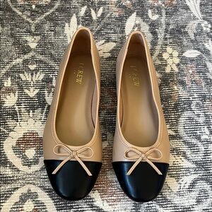 J. Crew Nude and Black Ballet Flats with Bow Detail
